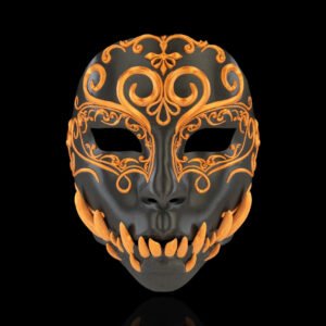 opulent masquerade mask – black & gold gothic halloween mask | 3d printed baroque mask with or without teeth | venetian cosplay costume prop (3 sizes)