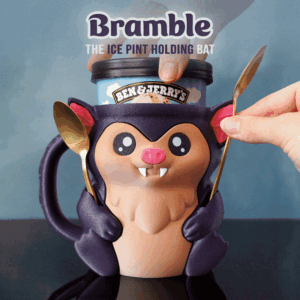 bat ice cream pint holder – 3d printed cozy with spoon slots & lid holder | optional snack drawer | left or right handle