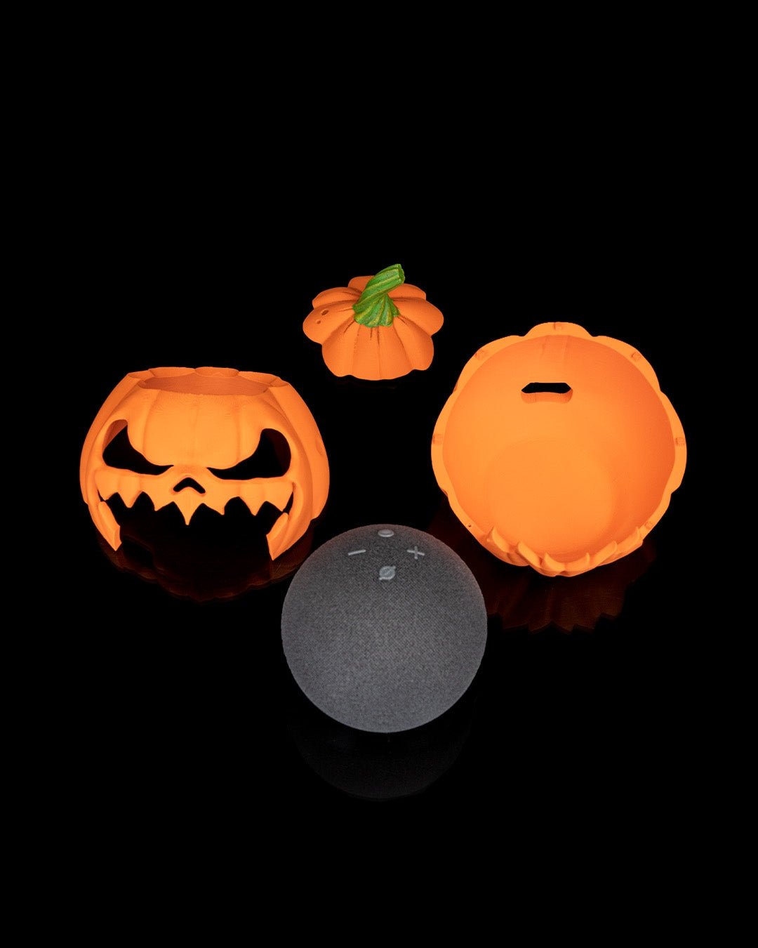 pumpkin echo dot holder – jack o’ lantern halloween speaker stand | spooky 3d printed smart speaker decor