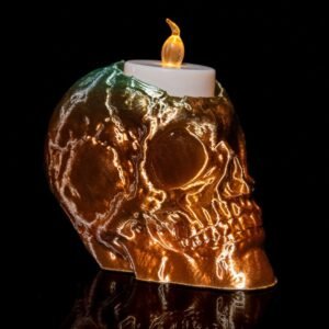 skull electric candle holder – gothic halloween candle stand | 3d printed skull décor with flameless led candle
