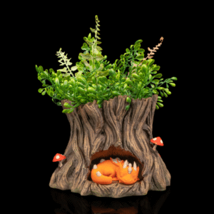 snuggle stump dragon planter – fantasy woodland tree stump pot | 3d printed baby dragon home & garden décor