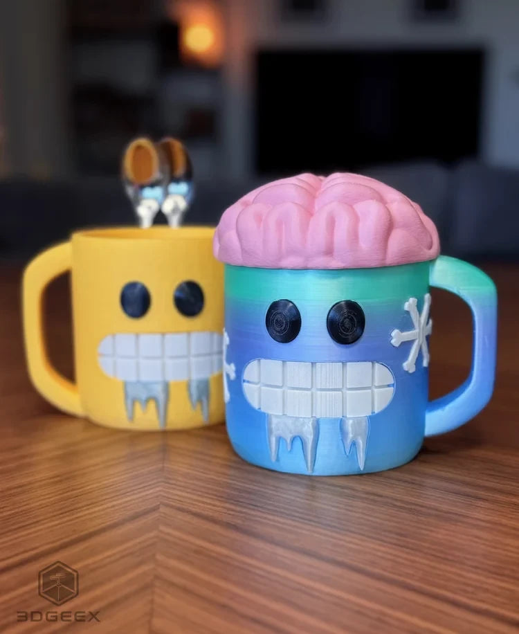funny ice cream pint holder – 3d printed freezing face cozy | snowflake & icicle styles | left or right handle | quirky dessert gift
