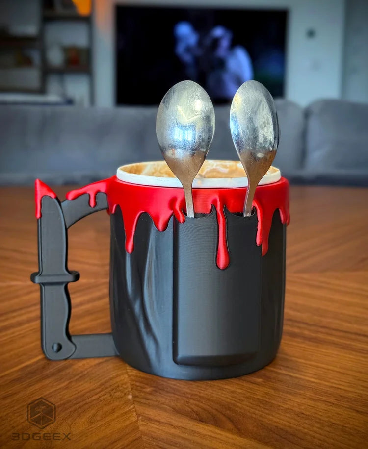 ghost face ice cream pint holder – 3d printed horror movie cozy | scream inspired dessert cup | halloween gift | left or right handle