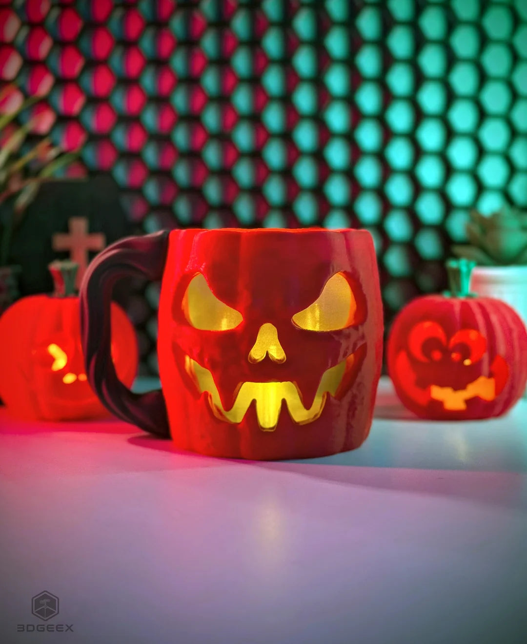 pumpkin ice cream pint holder – 3d printed jack o’ lantern cozy | halloween dessert cup | left or right handle