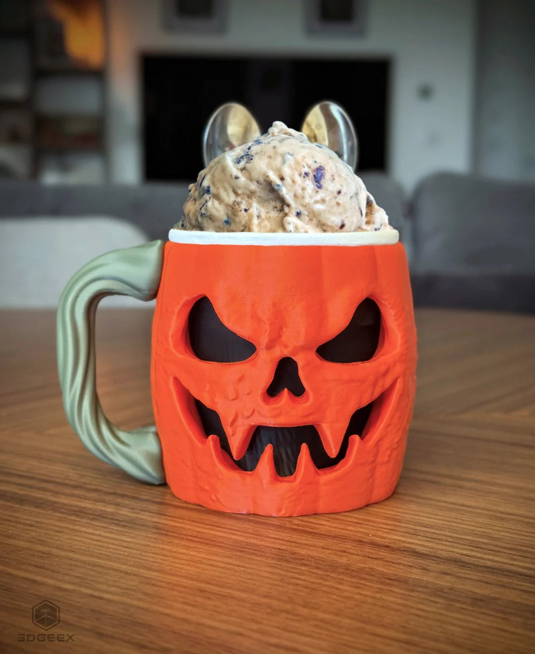 pumpkin ice cream pint holder – 3d printed jack o’ lantern cozy | halloween dessert cup | left or right handle