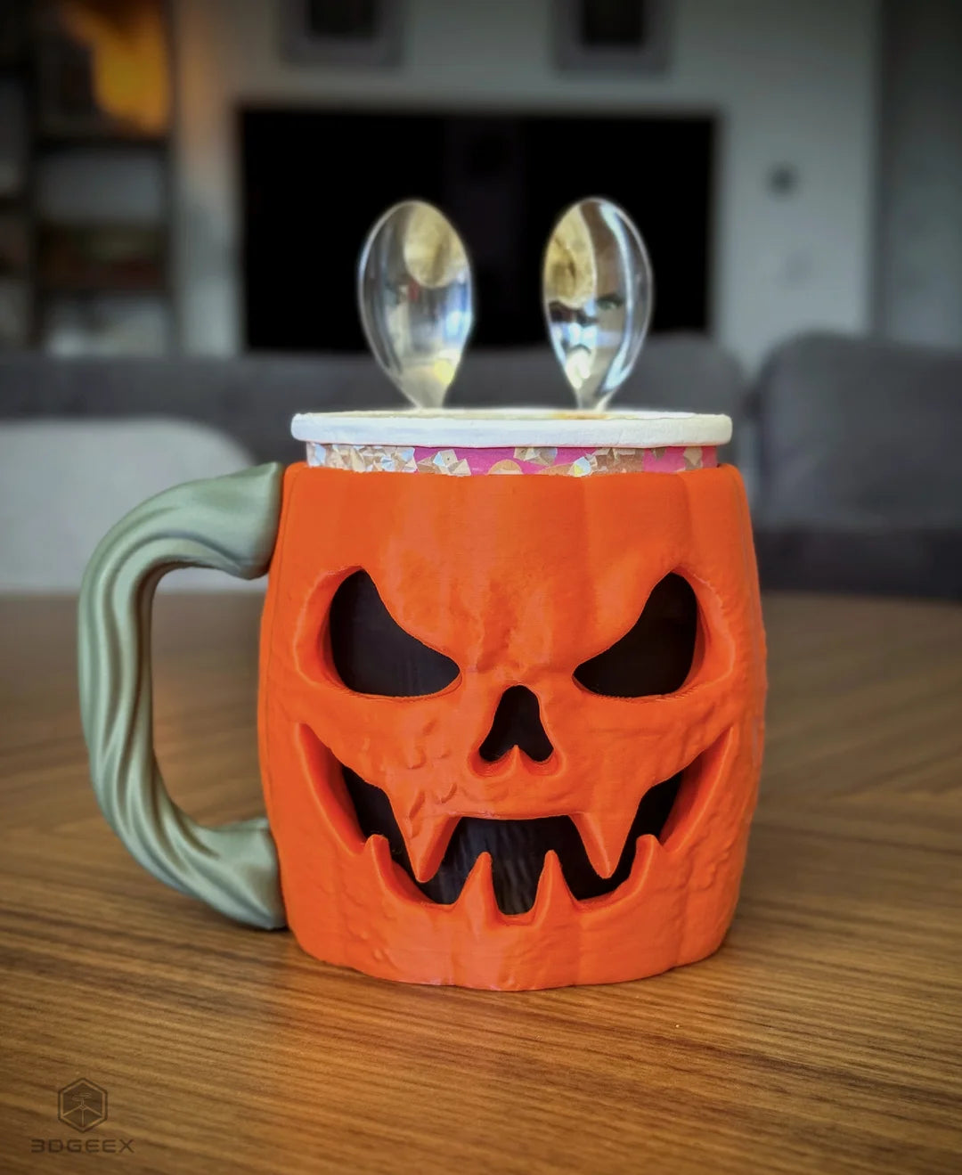 pumpkin ice cream pint holder – 3d printed jack o’ lantern cozy | halloween dessert cup | left or right handle