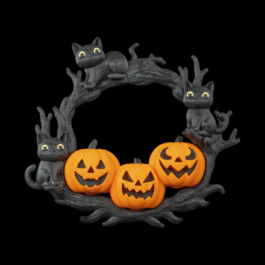 pumpkin and cat halloween wreath – the cozy patch | 3d printed spooky door or wall décor | black cat & jack o’ lantern wreath