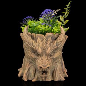 the grove keeper dragon planter – 12cm fantasy wooden guardian pot | 3d printed mythical home & garden décor
