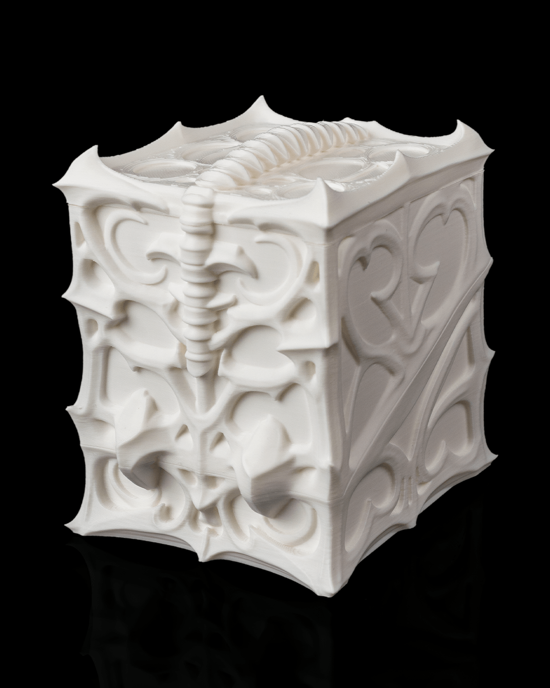 the ossuary bone carved deck box – 3d printed fantasy card storage | gothic tcg deck box for magic, pokémon, yu gi oh! & collectors