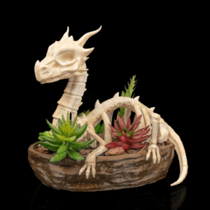 verdant remains dragon skull planter – fantasy gothic skeleton pot | 3d printed mythical home & garden décor
