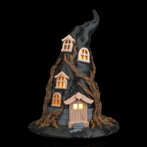 witchstead table lamp – haunted witch hat house with glowing windows | spooky halloween gothic home décor | 3d printed creepy cottage lamp (18cm)