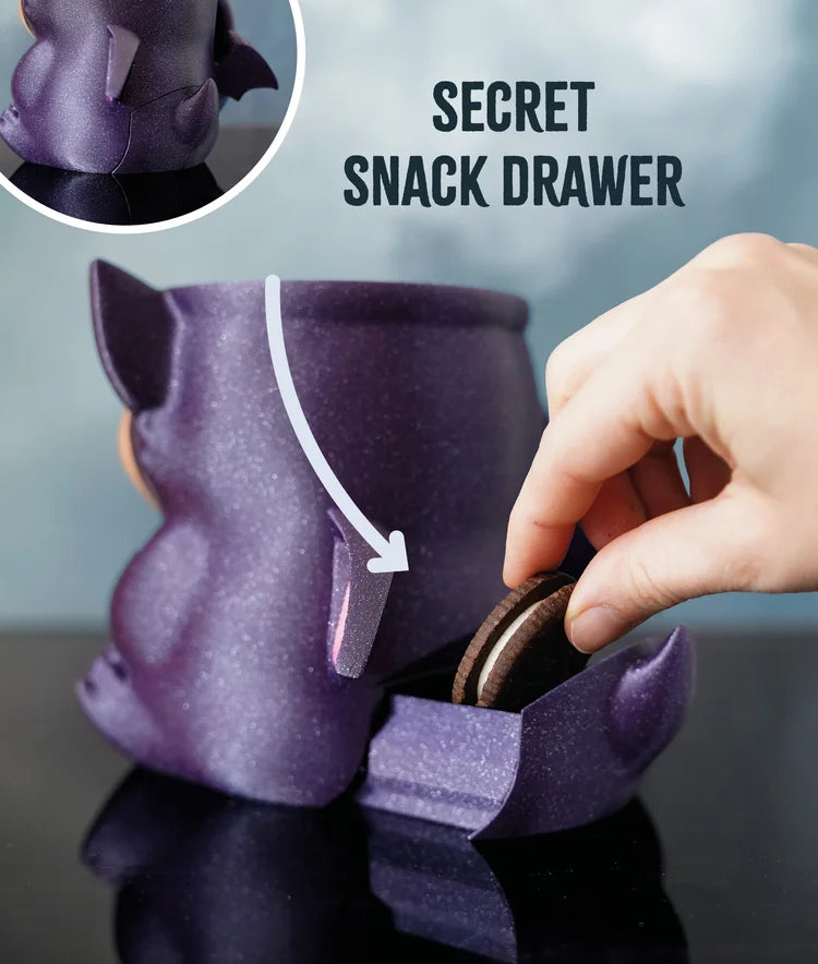 bat ice cream pint holder – 3d printed cozy with spoon slots & lid holder | optional snack drawer | left or right handle