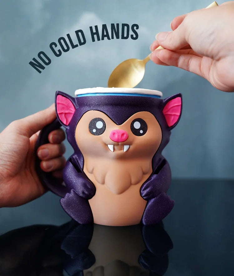 bat ice cream pint holder – 3d printed cozy with spoon slots & lid holder | optional snack drawer | left or right handle