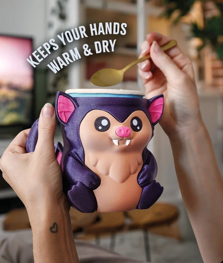 bat ice cream pint holder – 3d printed cozy with spoon slots & lid holder | optional snack drawer | left or right handle