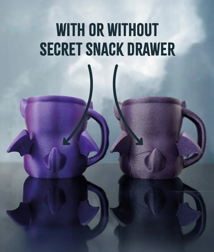 bat ice cream pint holder – 3d printed cozy with spoon slots & lid holder | optional snack drawer | left or right handle