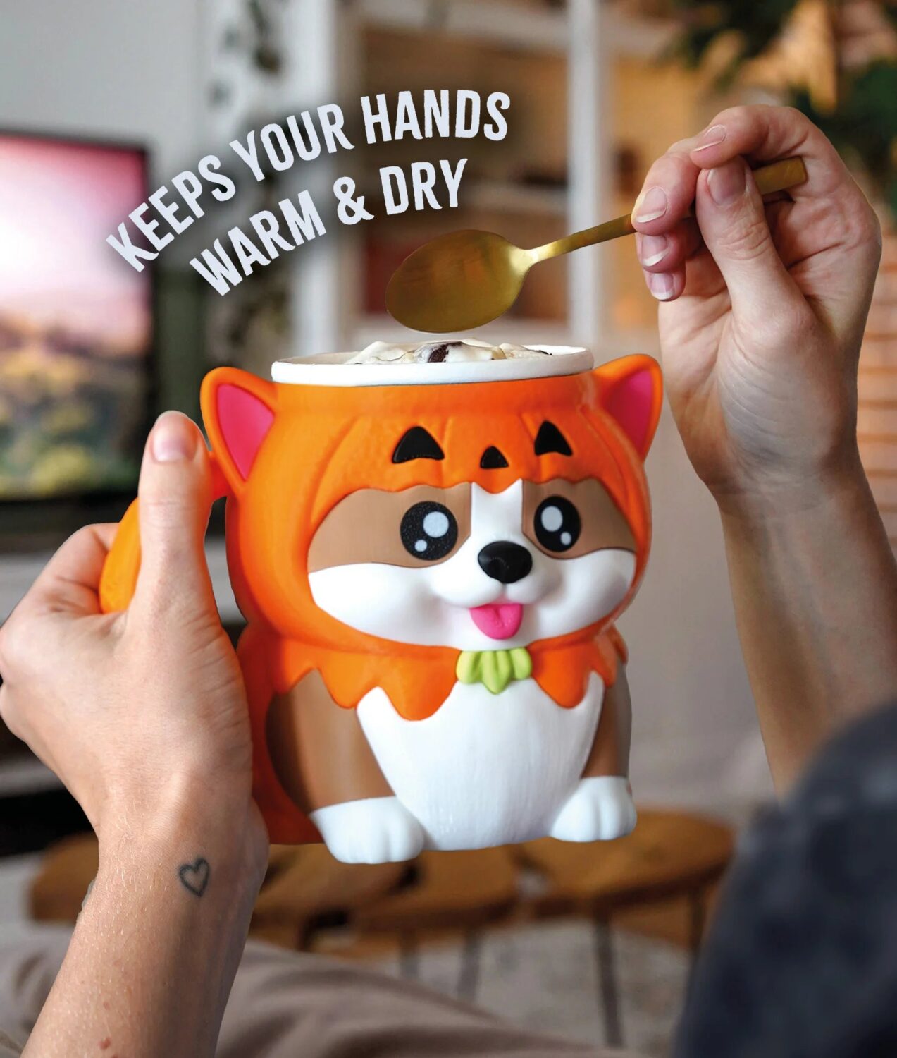 corgi ice cream pint holder – 3d printed cozy with spoon & snack slots | kevin the corgi | left or right handle