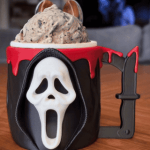 ghost face ice cream pint holder – 3d printed horror movie cozy | scream inspired dessert cup | halloween gift | left or right handle