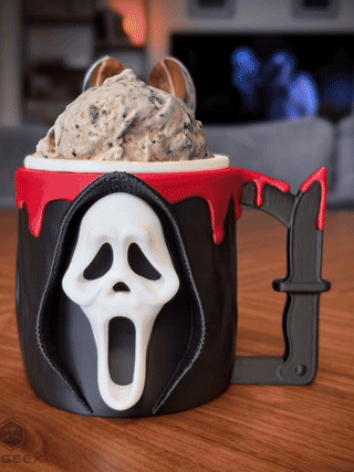 ghost face ice cream pint holder – 3d printed horror movie cozy | scream inspired dessert cup | halloween gift | left or right handle