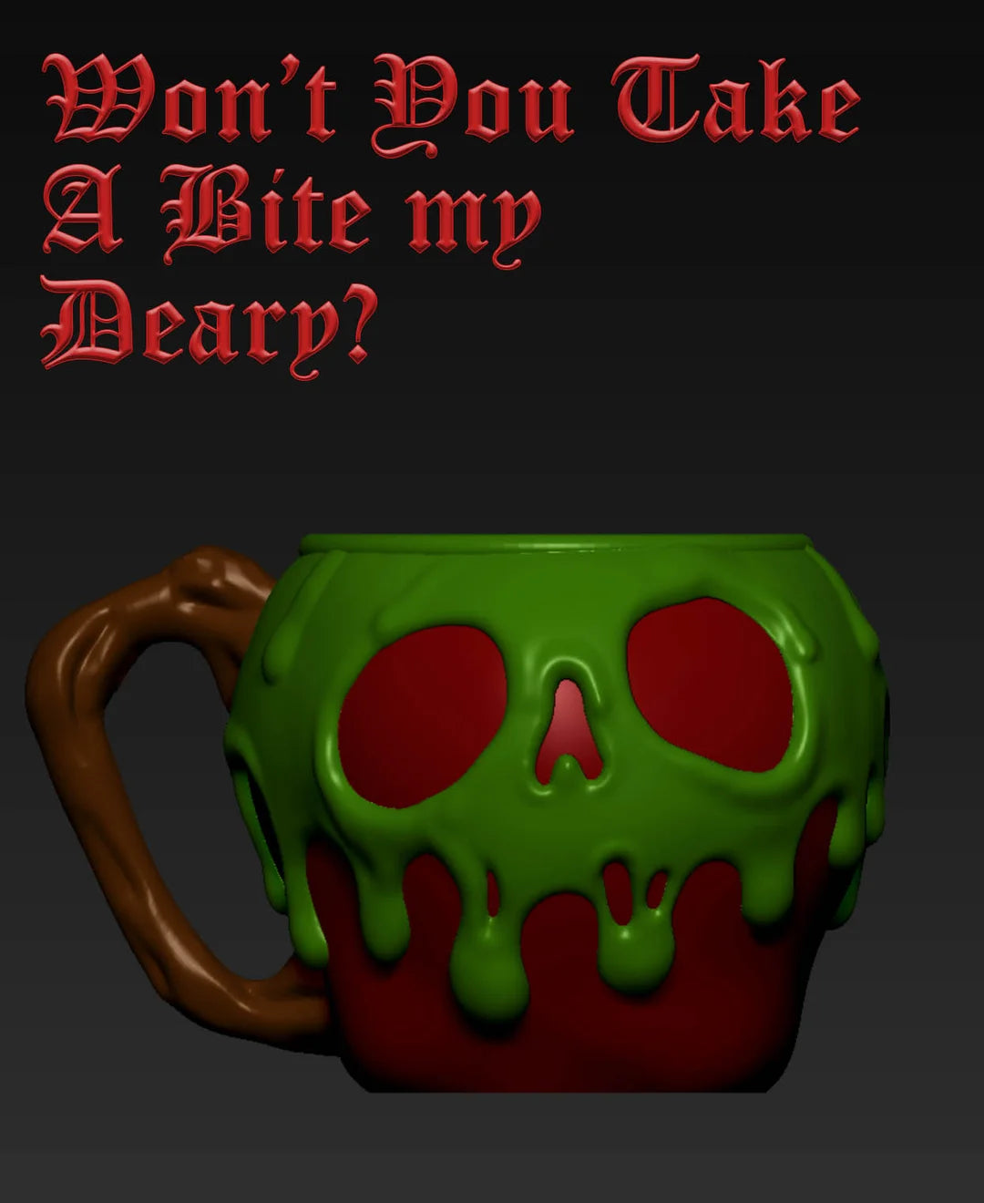 poison apple ice cream pint holder – 3d printed cozy with skull design | spooky fairytale cup | left or right handle