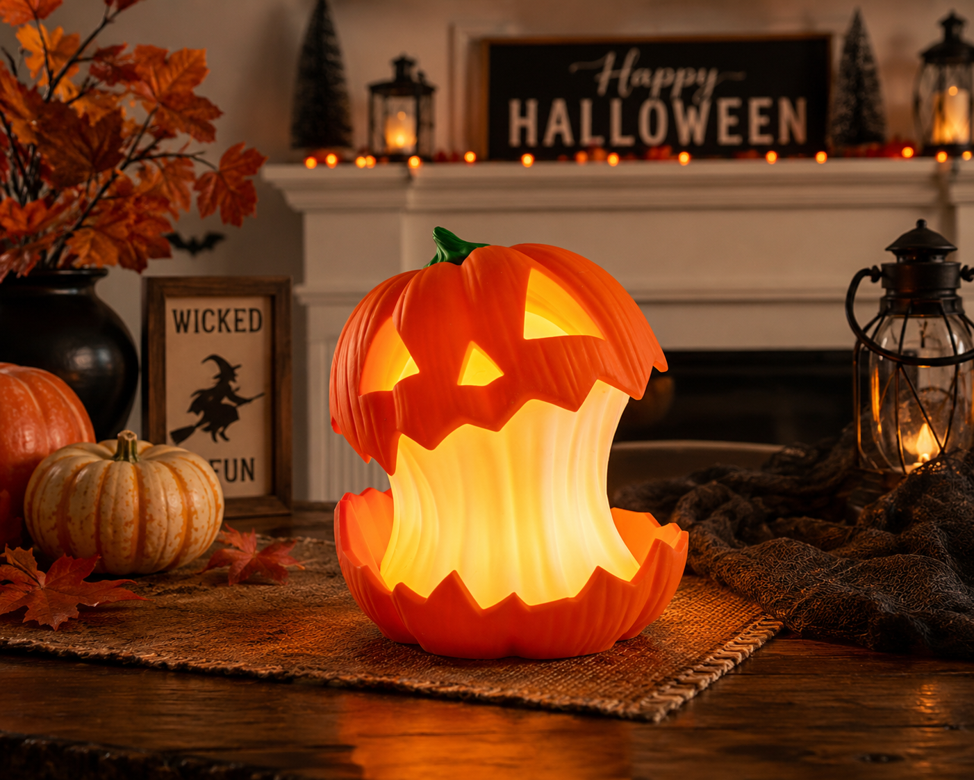 Glowgut Pumpkin Lantern Lamp – Creepy Jack-o’-Lantern Light | 3D Printed Halloween Pumpkin Décor Centerpiece - Image 4