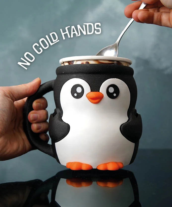 penguin ice cream pint holder – 3d printed cozy with spoon slots | optional snack drawer | pebbles the penguin | left or right handle