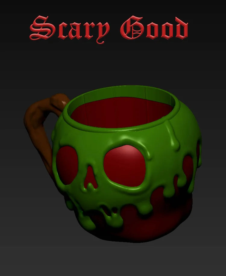 poison apple ice cream pint holder – 3d printed cozy with skull design | spooky fairytale cup | left or right handle