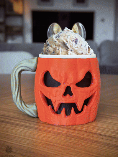 pumpkin ice cream pint holder – 3d printed jack o’ lantern cozy | halloween dessert cup | left or right handle