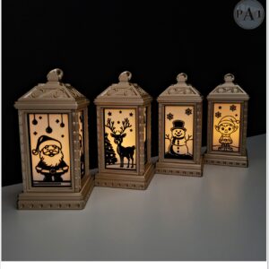 Christmas Lantern LED Décor – Choose Santa, Reindeer, Snowman, or Elf – 12.5cm – Holiday Light Decoration (PLA – Includes LED Tea Light)