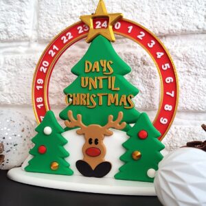 Christmas Countdown Reindeer Calendar Tree – 130mm Holiday Advent Decor – Rotating Days Until Christmas Dial (PLA – Festive Table Display)
