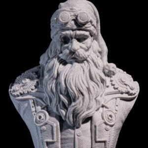 Father Christmas Steampunk Bust – 15 cm (5.9 in) 3D Printed Santa Sculpture in Stone Finish