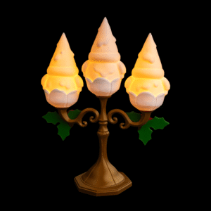 Gnomedelabra Table Lamp – 25cm Christmas Gnome Light – Holiday Tabletop Lamp with LED Tea Lights – 3D Printed Christmas Home Decor