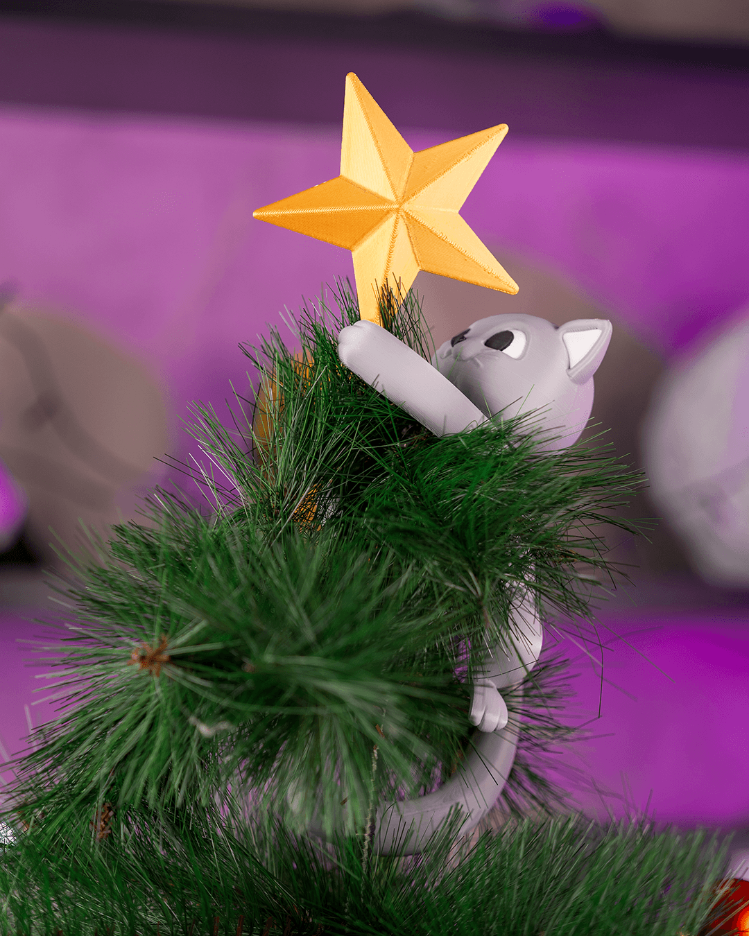 Meowy Christmas Tree Topper – 3D Printed Cat Climbing the Tree Star - Image 2
