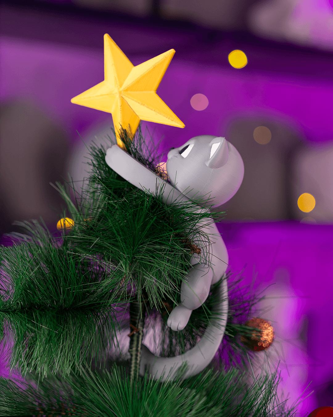 Meowy Christmas Tree Topper – 3D Printed Cat Climbing the Tree Star - Image 3