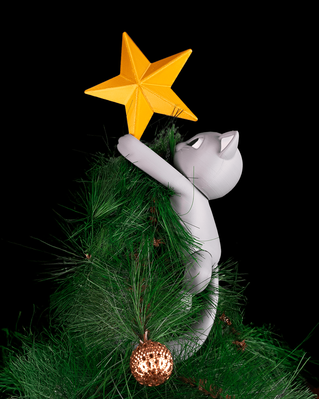 Meowy Christmas Tree Topper – 3D Printed Cat Climbing the Tree Star - Image 5