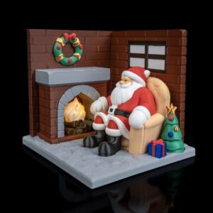 Santa’s Living Room Table Lamp – 3D Printed Christmas Scene with LED Tea Light