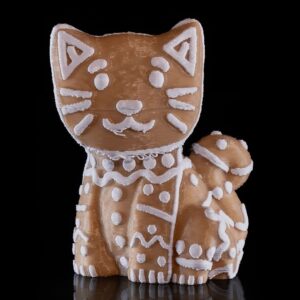 Sugar Cat Cookie Figurine – 3D Printed Gingerbread Style Holiday Decoration – Cute Christmas Cat Table Display
