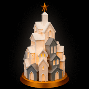 Winter Village Christmas Lamp – 19cm LED Holiday House Tower | 3D Printed Christmas Village Lamp