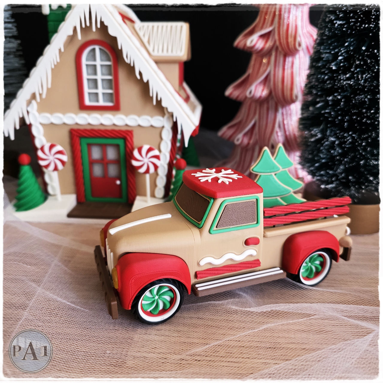 Christmas Gingerbread Pickup Truck 6 Inch Holiday Truck Decor 3D
