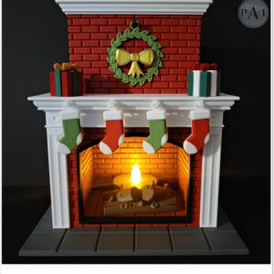 Christmas Fireplace Decor – 6 Inch LED Holiday Display | 3D Printed Christmas Decoration