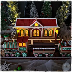Gingerbread Train Station Short Platform • Lighted Christmas Village Centerpiece • 3D Printed Holiday Decor