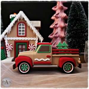 Christmas Gingerbread Pickup Truck – 6 Inch Holiday Truck Decor – 3D Printed Christmas Centerpiece – Vintage Christmas Truck with Trees – Custom Colors Available