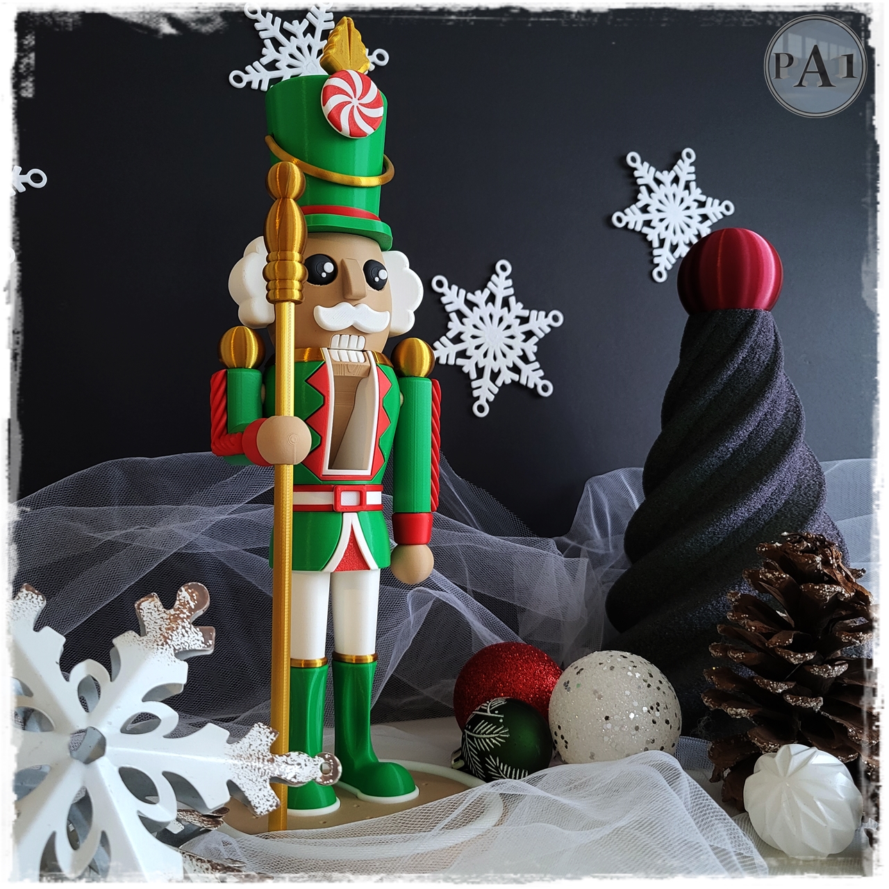 Large Nutcracker Christmas Decoration – 12" 3D Printed Holiday Display (Fusion Layer 3D) - Image 6