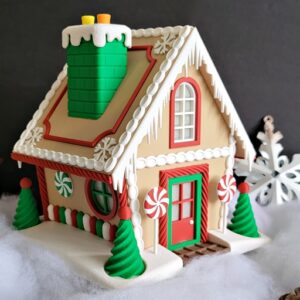 Gingerbread Christmas Cottage Storage Box – 7 Inch Lighted Holiday House with Removable Roof – 3D Printed Candy Cottage Décor – Custom Colors Available