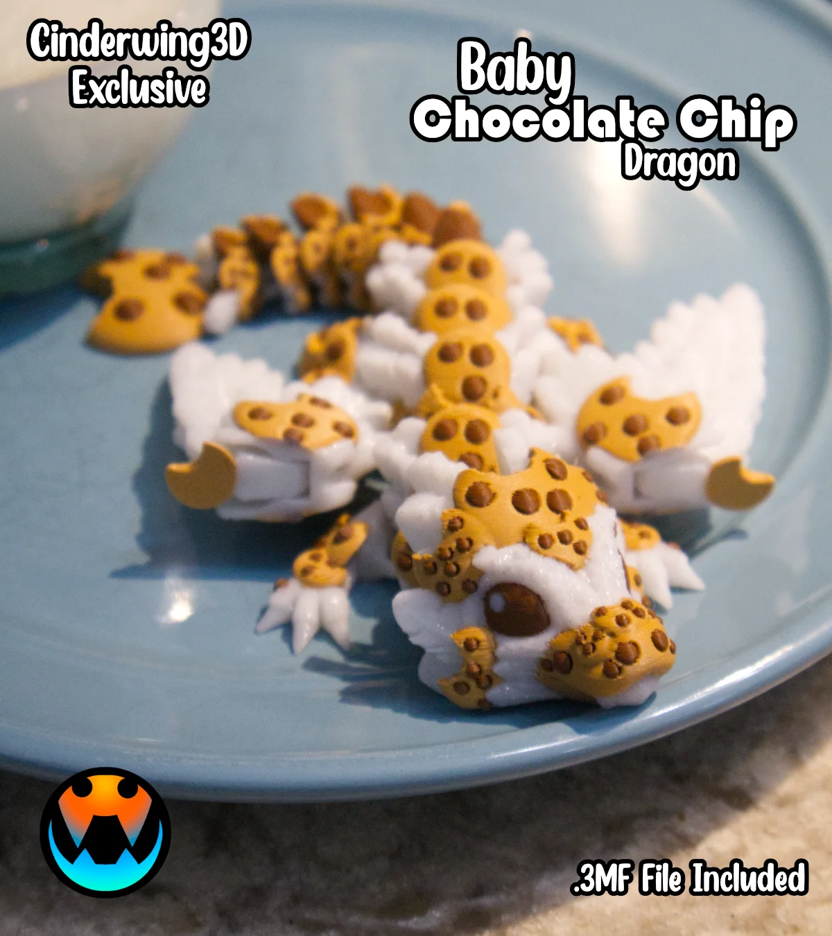 Chocolate Chip Articulated Dragon – Flexi Cookie Dragon Toy – 9in 12in 15in or Baby Size – 3D Printed Fidget Dragon – Custom Colors Available - Image 4