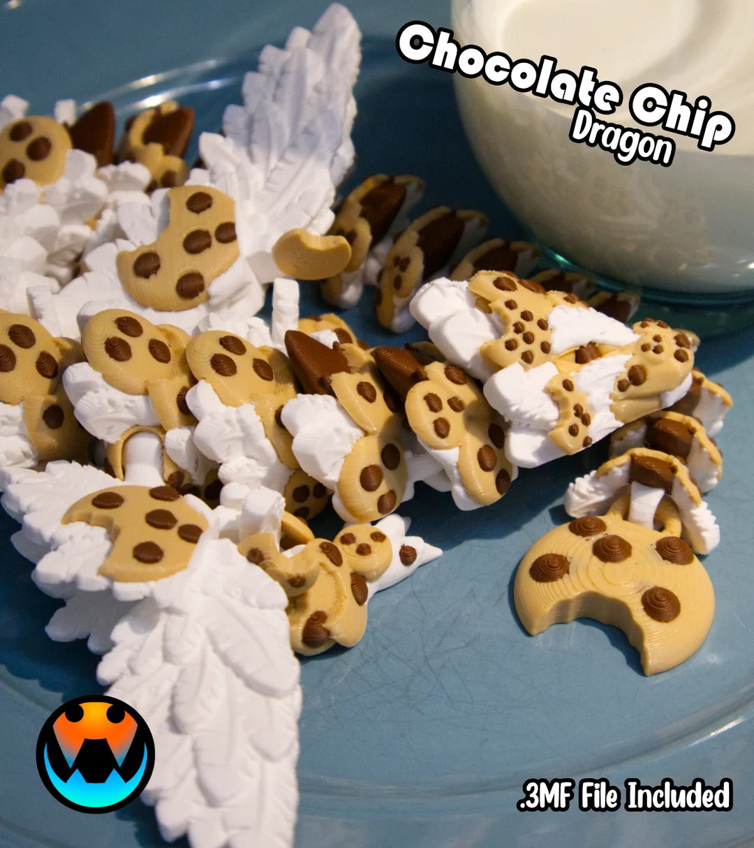 Chocolate Chip Articulated Dragon – Flexi Cookie Dragon Toy – 9in 12in 15in or Baby Size – 3D Printed Fidget Dragon – Custom Colors Available - Image 5