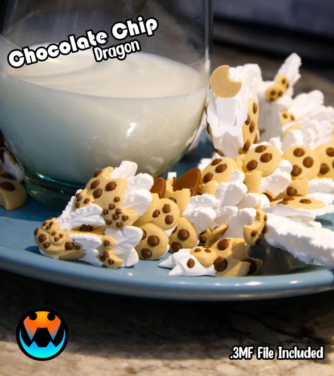 Chocolate Chip Articulated Dragon – Flexi Cookie Dragon Toy – 9in 12in 15in or Baby Size – 3D Printed Fidget Dragon – Custom Colors Available - Image 6
