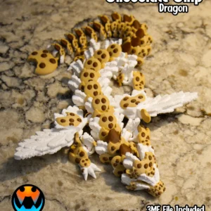 Chocolate Chip Articulated Dragon – Flexi Cookie Dragon Toy – 9in 12in 15in or Baby Size – 3D Printed Fidget Dragon – Custom Colors Available