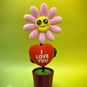 Spinning Flower Love Pot – I Love You Desk Decor with Rotating Petals