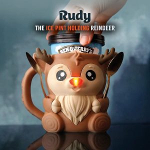 Rudy Reindeer Ice Cream Pint Holder – Light-Up Nose Dessert Holder with Fun Nose Options
