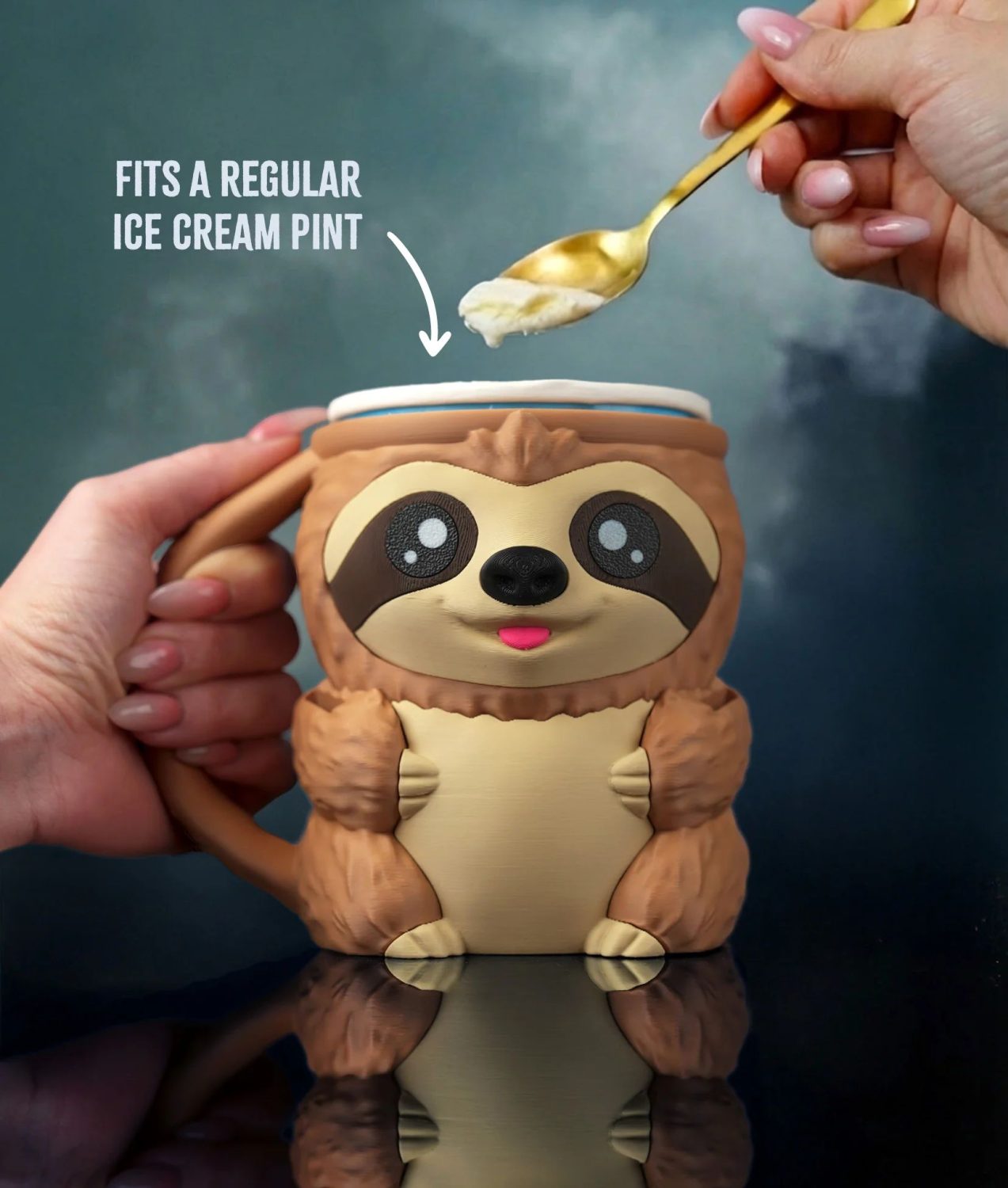 Sloth Ice Cream Pint Holder | Cute Sloth Pint Sleeve for 16 oz Ice Cream | Spoon Holder | Left or Right Handle | Optional Snack Drawer - Image 4